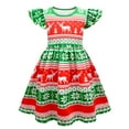 thumbnail image 1 of XEGLSBU Christmas Flower Girl Dress Short Size 6 Kids Girls Flying Sleeve Christmas Cartoon Deer Print Show Dress Home Comfort Dress Green Size 6-7 Years, 1 of 8