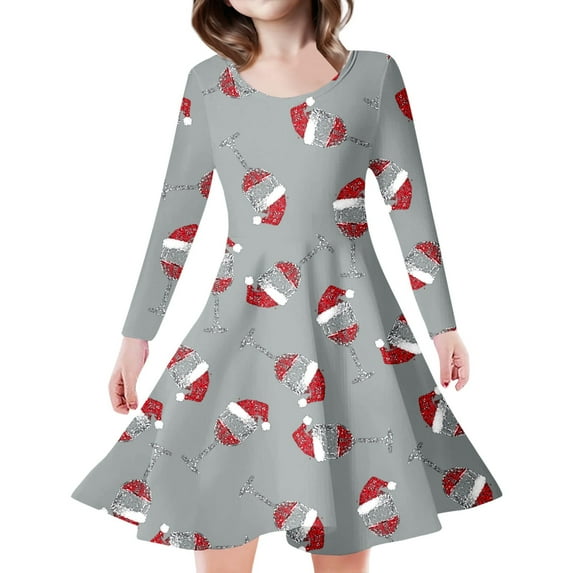 XEGLSBU Christmas Flower Girl Dresses for Wedding 3T Kids Toddler Girls Christmas Trees Deer Print Christmas Long Sleeve Party Princess Dress 2-Grey Size 8-9 Years
