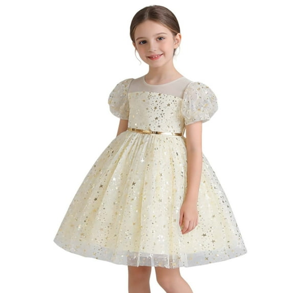 XEGLSBU Dress Toddler Girl 3T Dress for Girls Tutu Gown with Sleeves for Birthday Party Pageant Performance And Beige Size 4-5 Years