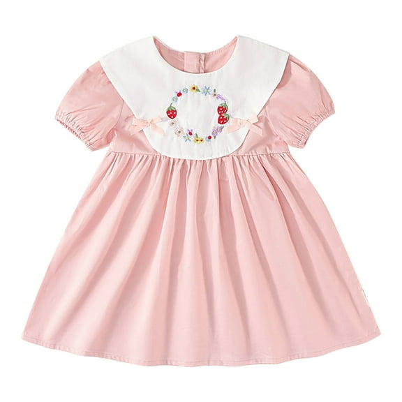 XEGLSBU Dresses for Girls 14-16 Built in Bra Pads Girls Dresses Casual Round Neck Embroidered Summer Outfits for Toddlers Age 3 8 Comfortable Playwear Floral Design Size 3-4 Years