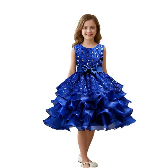 XEGLSBU Dresses for Girls 14-16 Pink Sparkling Party Dress for Girls Glimmering Sequin Party Gown with Skirt for Stage Performances(3 15Y) Blue Size 6-7 Years