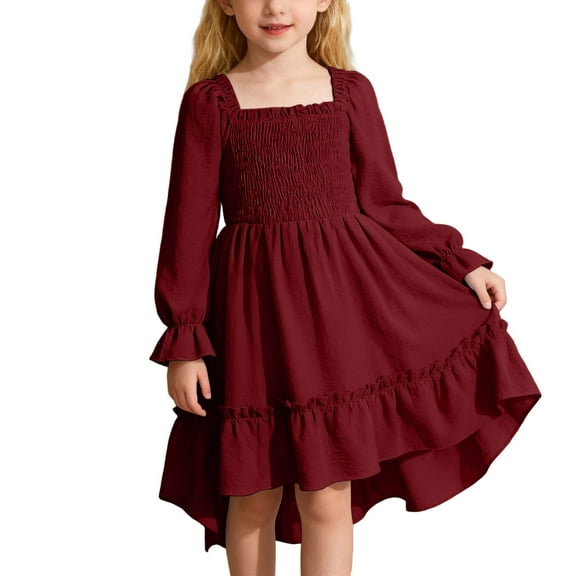 XEGLSBU Dresses for Girls 6X Girls Dresses Casual Long Sleeve Backless Dress with Waist Tie for Outdoor Summer Spring Fall Girls Dresses Size 6T b-Red Size 8-9 Years