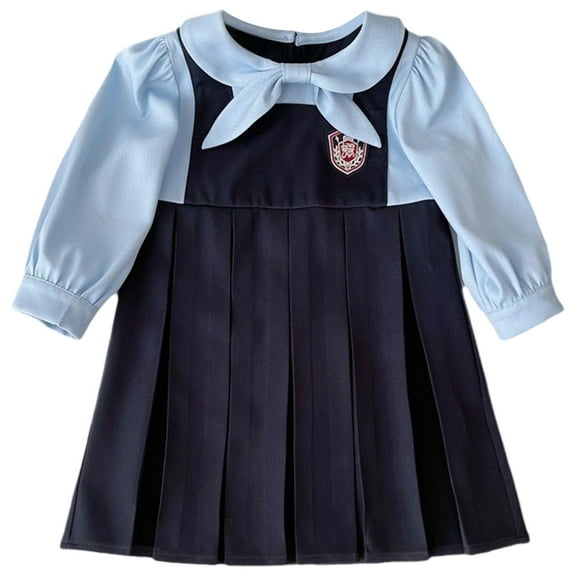 XEGLSBU Dresses for Girls 8-10 Preppy Girls' School Dress with Two Pleated Skirts for Spring and Autumn Two Piece with Long Sleeves and Elegant Suitable for Children 2 8 Dark Blue Size 6-7 Years