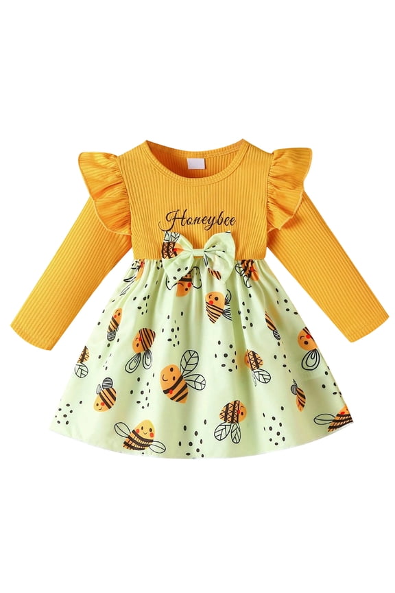 Dresses for Girls Size 6-7 Adorable Baby Girl Dress with Bow and Design Sleeve Textured Ribbed Knit Soft Comfortable Outfit for Toddler Photos Orange Size 2-3 Years