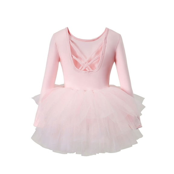 XEGLSBU Dresses for Girls Size 6T Girls Dance Dress Long Sleeve Ballet Tutu for Practice and Performance Elegant Leotard with Skirt for Ballet Class Recital Party Light Pink Size 5-6 Years