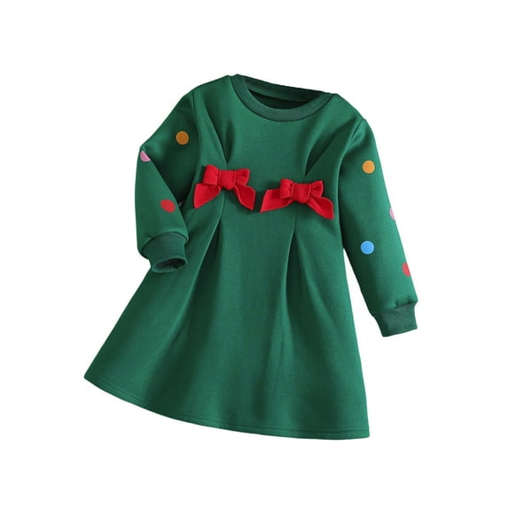 XEGLSBU Dresses for Girls Size 8-10 Girls Long Sleeve Dress with Polka Print Front Pleated Design and 3D Bow Tie Collar Comfortable Party Wear Green Size 9-10 Years