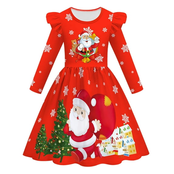 XEGLSBU Dresses for Girls 5-6 Elegant Child Xmas Girls Dresses Party Dance Kids Christmas Princess Dress Dresses for Girls A-Red Size 6-7 Years