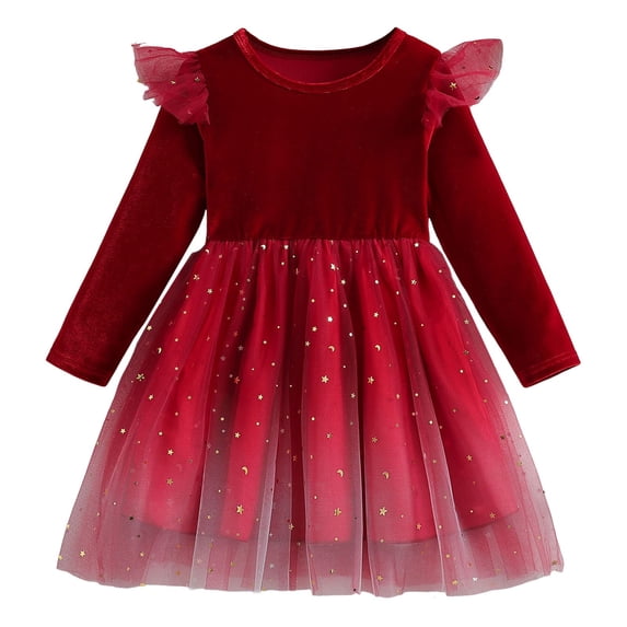 XEGLSBU Dresses for Girls Long Sleeve Casual Dress Soft Daily Wear Comfortable Kids Dress for School and Play z261009-Red-3 Size 6-7 Years