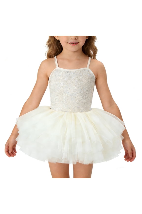 Dresses for Girls Size 12 Girls Ballet Dance Dress with Mesh Skirt Back Spaghetti Strap Soft Performance Tutu White Size 3-4 Years