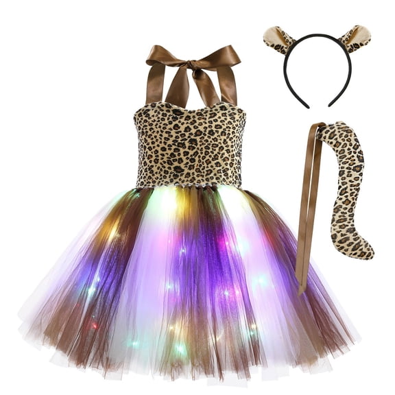 XEGLSBU Dresses for Girls Size 6 to 7 Glow in The Dark Girls Dress with Skirt Illuminating Party Tutu for Kids Brown2 Size 6-7 Years