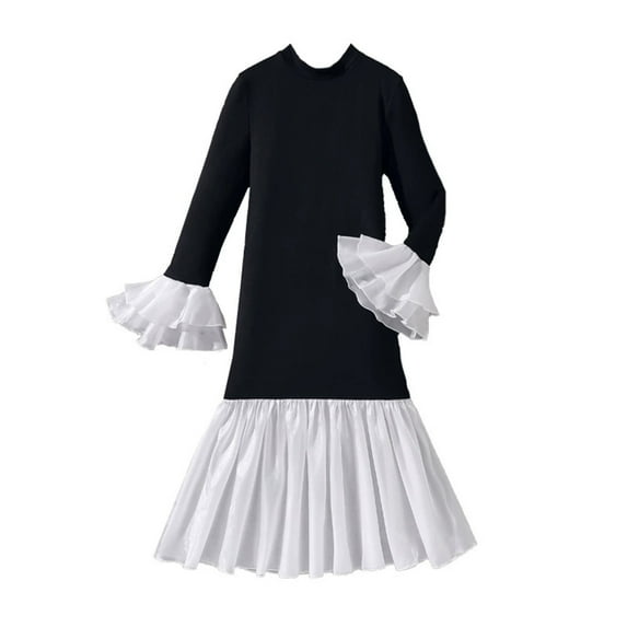 XEGLSBU Dresses for Girls Size 8-10 Pink Girls Dress with Lace Sleeves Tailored Fit Party Gown Ruffle Girl Dresses for Autumn Black Size 7-8 Years
