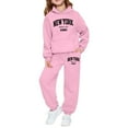 thumbnail image 1 of XEGLSBU Fall Outfits for Girls 10-12 Denim Girls' Long Sleeve Hoodie and Sweatshirt with Letter Print for Casual Wear and Outdoor Activities Fall Outfits for Girls 10-12 2025 Pink Size 2-3 Years, 1 of 4