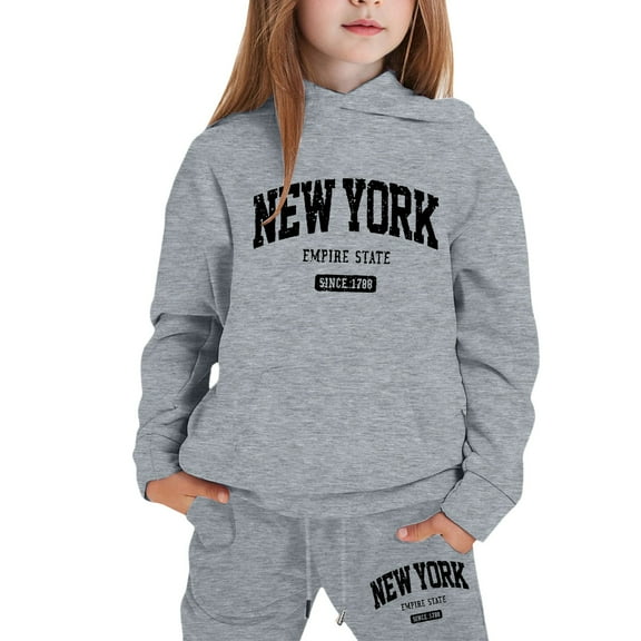XEGLSBU Fall Outfits for Girls Size 10-12 Girls Outfits Hoodies Letter Print Sweatshirt Stylish and Comfortable Everyday Wear Girls Fall Outfits 10 Grey Size 2-3 Years