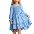 thumbnail image 1 of XEGLSBU Flower Girl Dress 2T Navy Blue Summer Girls Dress with Square Neck Flutter Sleeves and Flared Elegant Ruffle Trim Boho Length Party Dress for Toddler Blue Size 13-14 Years, 1 of 5