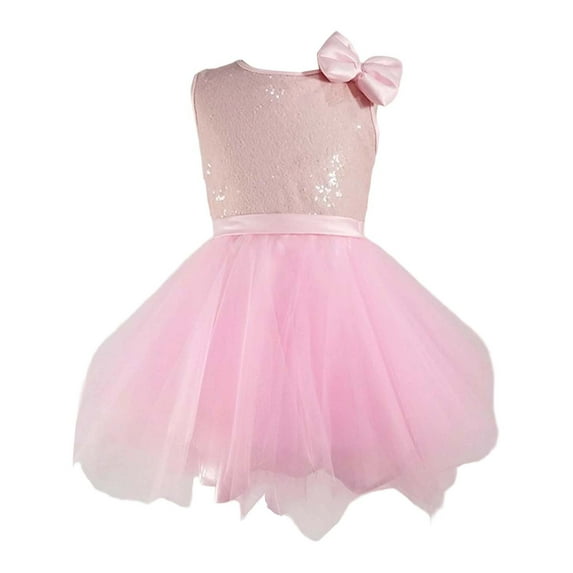 XEGLSBU Flower Girl Dress 3T Long Sleeve Girls' Color Sleeveless Party Dress with Cute Round Neck for Kids Stage Performance Lightweight Skirt for Girls Light Pink Size 4-5 Years