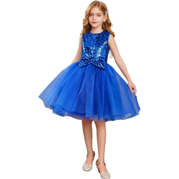 XEGLSBU Flower Girl Dress 4T Long Sleeve Stylish and Comfortable Girls Dresses for Flowy Design and Soft Fabric Blue Size 5-6 Years