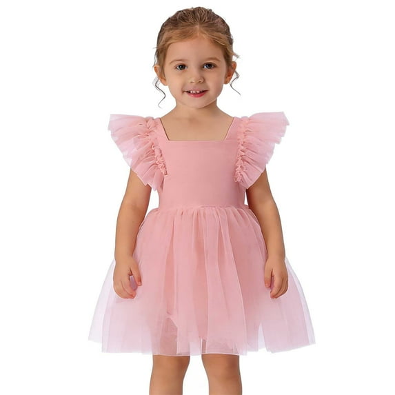 XEGLSBU Flower Girl Dress 4T Pearls Delicate Baby Girls Dress with Overlay and Netting Bodice Elegant Romper Dress Pink Size 6-9 M