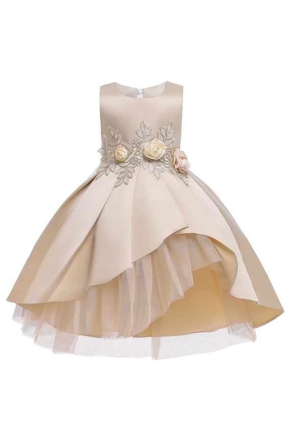 Flower Girl Dress Toddler 5T Elegant Girls Sleeveless Dress Vest Gown Girl Performance Tail Party Formal Wear Rose Gold Size 3-4 Years