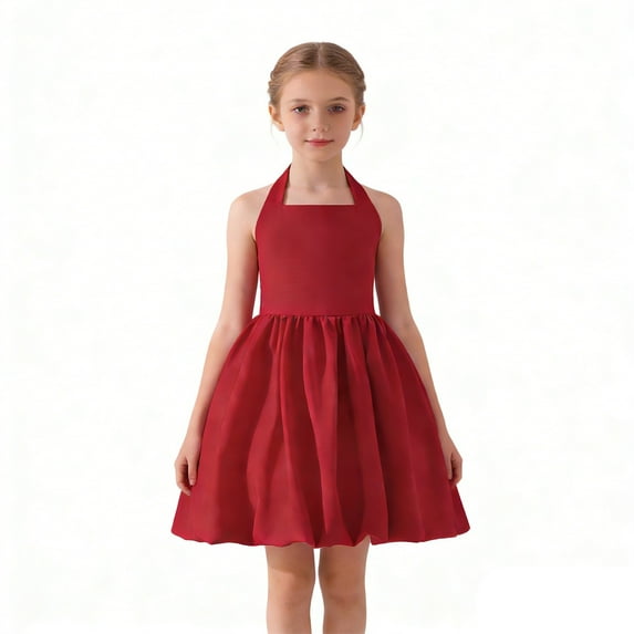 XEGLSBU Flower Girl Dress Toddler Ivory Elegant Neck Backless Party Dress for Big Girls Sleeveless Formal Gown For Red Size 8-9 Years