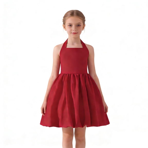 XEGLSBU Flower Girl Dress Toddler Ivory Elegant Neck Backless Party Dress for Big Girls Sleeveless Formal Gown For Red Size 8-9 Years