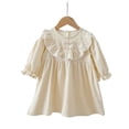 thumbnail image 1 of XEGLSBU Flower Girl Dresses for Wedding Long Sleeve Polka Long Sleeve Girls Dress with Floral Lace Collar Elegant Party Wear for Toddler Baby Daughter Outfit Beige Size 5-6 Years, 1 of 4