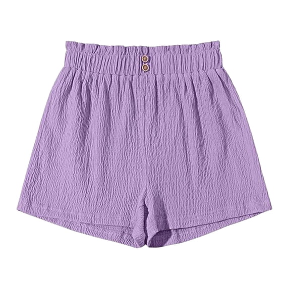 XEGLSBU Girls Casual High Waist Wide Leg Shorts with Bow Elastic Waistband Comfortable Summer Play Shorts for Tween (Purple Size 11-12 Years)