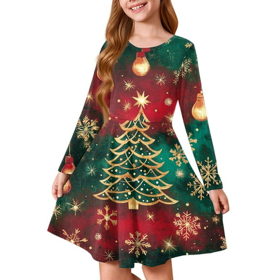 XEGLSBU Girls Christmas Dress Size 10 Velvet Girls' Printed Dress Christmas Dresses for Girls Size 16 Green Size 11-12years