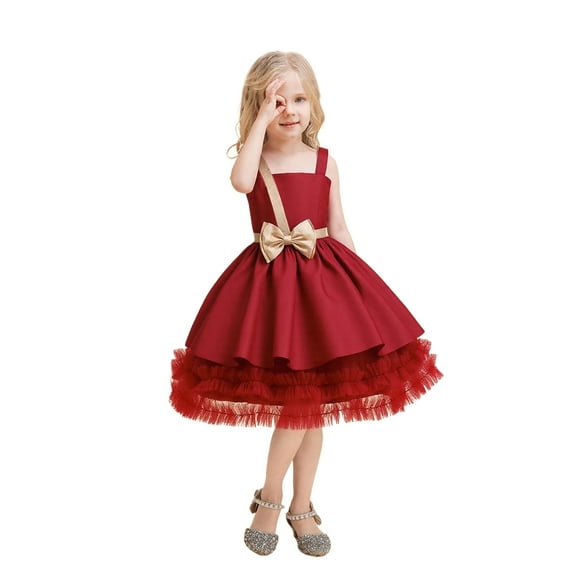 XEGLSBU Girls Christmas Dress Size 8 Sparkly Elegant Girls Party Dress Girl Tutu Gown for and Celebrations with Satin Fabric and Delicate Lace Embellishments Brick Red Size 4-5 Years
