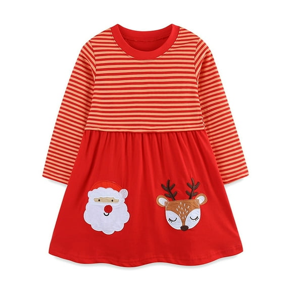 XEGLSBU Girls Christmas Dresses Size 10-12 Winter Girls Dress with Reindeer Pattern Round Neck Cute Tutu Party Gown for Holiday Festive Girls Christmas Dresses Red-A Size 6-7 Years