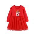 thumbnail image 1 of XEGLSBU Girls Christmas Dresses Size 10-12 Winter Girls Dress with Reindeer Pattern Round Neck Cute Tutu Party Gown for Holiday Festive Girls Christmas Dresses Red-C Size 3-4 Years, 1 of 6