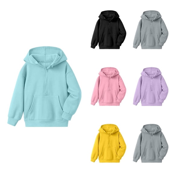 XEGLSBU Girls Classic Fit Pullover Hoodie Solid Color Long Sleeve Fall Winter Hooded Sweatshirt Light Blue Size 7-8 Years