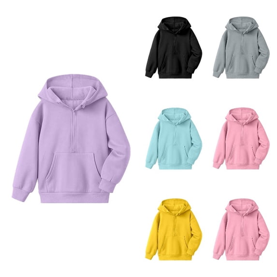 XEGLSBU Girls Classic Fit Pullover Hoodie Solid Color Long Sleeve Fall Winter Hooded Sweatshirt Purple Size 7-8 Years
