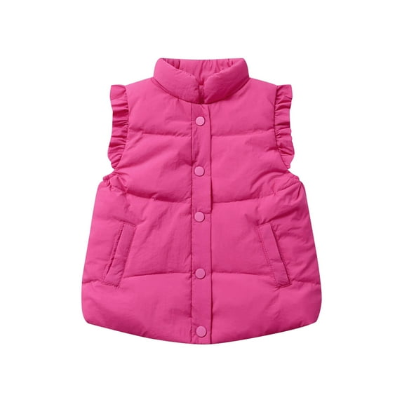 XEGLSBU Girls Clothes Size 5-6 Children's Down Vest Autumn and Winter Warm Sleeveless Lace Shoulders Pure Color Vest for Baby Girls Hot Pink Size 6-7 Years
