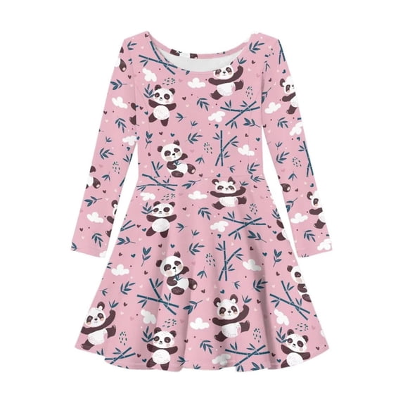 XEGLSBU Girls Dress Printed Swing Long Sleeve Soft Flowy Casual A-Line Dresses for Tween Summer z261016-2-Pink Size 9-10 Years