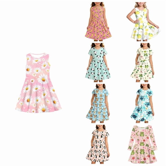 XEGLSBU Girls Dress Printed Swing Sleeveless Soft Flowy Casual A-Line Dresses for Summer 1-Light Pink Size 13-14 Years