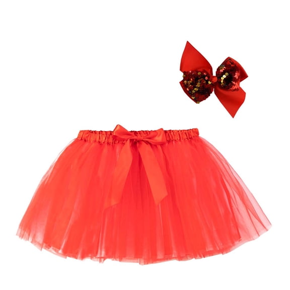 XEGLSBU Girls Dresses 5T-6T Enchanting Girls Party Dress with Bow Hair Clip Cute Solid Flutter Sleeve Skirt for Festive Girls Age 4 9 Lightweight Elegant Appropriate Red Size 5-8 Years