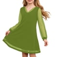thumbnail image 1 of XEGLSBU Girls Dresses 5T-6T Girls' Dress Long Sleeved V Neck Dress Party Dress Children's Dress Performance Dress 7 13 Years Old Green Size 9-10 Years, 1 of 4