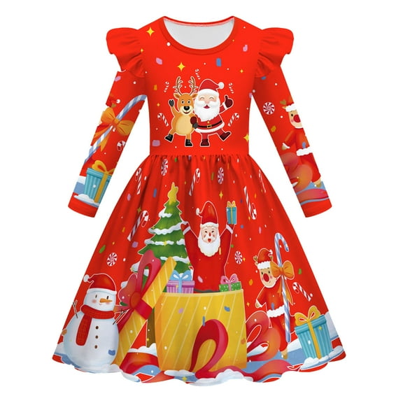 XEGLSBU Girls Dresses Blue Size 8 Child Xmas Girls Dresses Party Dance Kids Christmas Princess Dress Girls Dresses Size 14-16 Red Size 5-6 Years