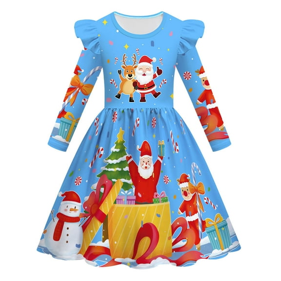 XEGLSBU Girls Dresses Fall Photos Child Xmas Girls Dresses Party Dance Kids Christmas Princess Dress Dresses for Teens 13 Blue Size 3-4 Years