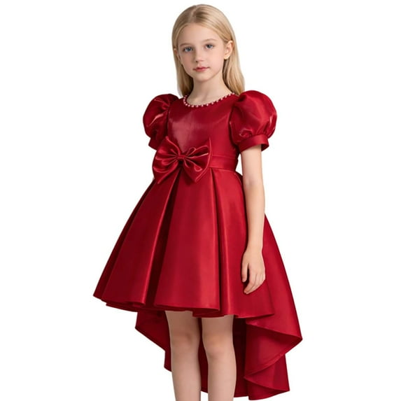 XEGLSBU Girls Dresses Size 10-12 Fancy Girls Satin Backless Pageant Dress Gown Girl Dress for Stage Performance Red Size 5-6 Years