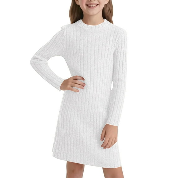 XEGLSBU Girls Dresses Size 12-14 Party Dress Girls Slim Fit Bodycon Dress Winter Warm Stretchy Turtleneck Long Sleeve for Toddlers Soft for Daily Wear Holiday White Size 10-11 Years