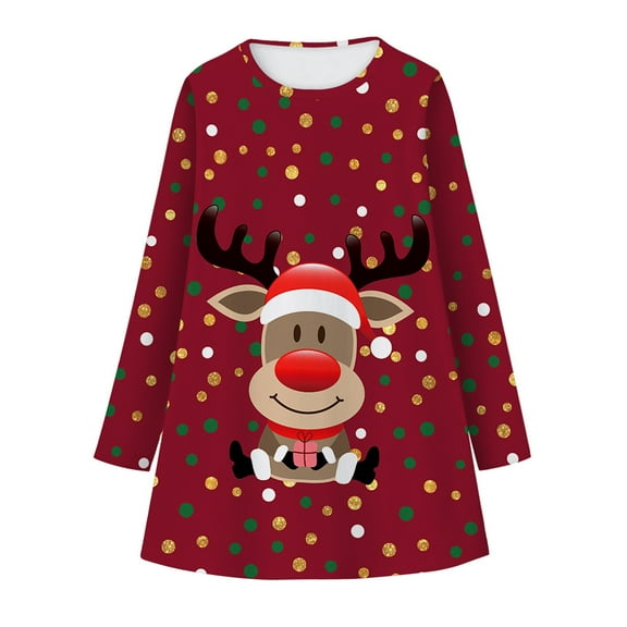 XEGLSBU Girls Dresses Size 12-14 Party Dress Toddler Baby Kids Girls Christmas Print Party Dress Princess Dresses Clothes Girls Dresses Size 10-12 Long Sleeve Red-C Size 8-9 Years