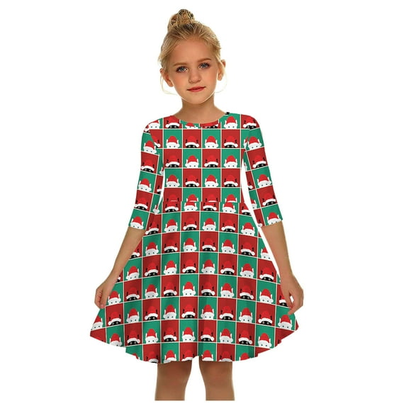 XEGLSBU Girls Dresses Size 12-14 Toddler Baby Kids Girls Christmas Print Party Dress Princess Dresses Clothes Fall Dresses Long Sleeve Midi Red Size 11-12 Years