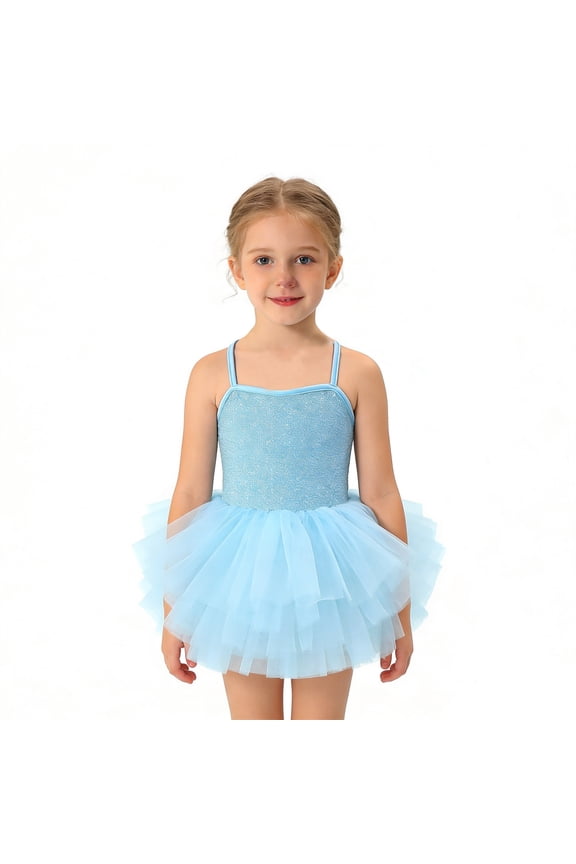 Girls Dresses Size 14-16 Formal Girls Ballet Dance Dress with Mesh Skirt Back Spaghetti Strap Soft Performance Tutu Light Blue Size 5-6 Years
