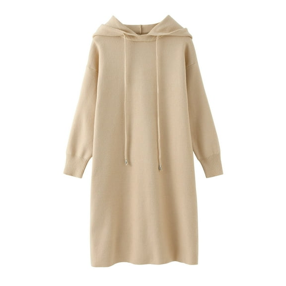 XEGLSBU Girls Dresses Size 14-16 Long Kids Dress Girls Winter Long Sleeve Solid Color Knit Hooded Sweater Casual Dress for Children Clothes Girls Dresses Size 10-12 Fall Khaki Size 4-5 Years