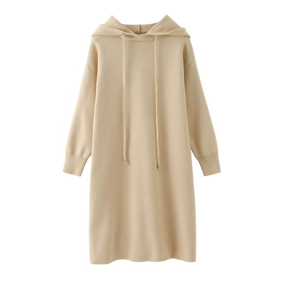 XEGLSBU Girls Dresses Size 14-16 Long Kids Dress Girls Winter Long Sleeve Solid Color Knit Hooded Sweater Casual Dress for Children Clothes Girls Dresses Size 10-12 Fall Khaki Size 4-5 Years