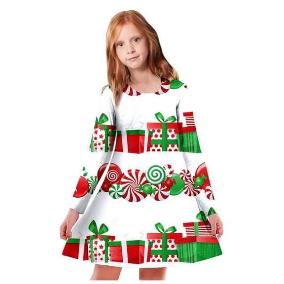 XEGLSBU Girls Dresses Size 14-16 Purple Kids Toddler Baby Girls Spring Autumn Print Christmas Ruffle Long Sleeve Princess Dress Girls Dresses Size 14-16 a-Green Size 10-13 Years