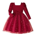 thumbnail image 1 of XEGLSBU Girls Dresses Size 5-6 Girls Long Sleeve Party Dress with Star Embroidery and Skirt Elegant Square Neck Puff Sleeve Girl Formal Gown Red Size 7-8 Years, 1 of 9