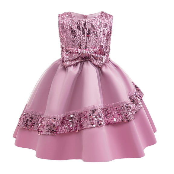 XEGLSBU Girls Dresses Size 6-8 Girls Sleeveless Dress with Bow and Sequin Details Summer Party Gown for Performance Tutu Outfit Pink Size 9-10 Years