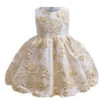 thumbnail image 1 of XEGLSBU Girls Dresses Size 6T Girls' Dress for Children off The Shoulder Party Gown Dress with Rose Embroidery Skirt for Ages 3 10 Beige Size 7-8 Years, 1 of 7